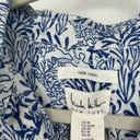 Nicole Miller  Linen Button Up Shirt Coral Reef Print Blue White Beachy Size M Photo 6