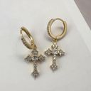 CZ Cross Dangle Drop Earrings for Men Women Streetwear Hip Hop Unisex Style Gold Photo 2