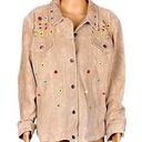 Chico's CHICO’s 100% Suede Leather jacket w/colorful embellishments. Size “3”=XL/16.VGUC Photo 0