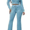 Velvet Tees NWT PINSV 2 Piece Outfits Velour Tracksuit Women Zip Up Hoodie Velvet Jogging Photo 3