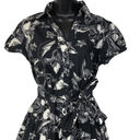 Merona  Floral Collard Midi Dress Medium Black White Large Full Skirt Photo 1