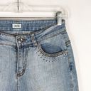 Cache  Size 4 Capri Jeans Cropped Light Blue Rhinestones Cuffed Pockets 1075 Photo 5