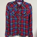 True Religion  Women's Button Up Shirt Red Plaid Flannel Pearl Snap Western Small Photo 0