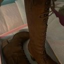 high heeled lace up knee high boots Brown Size 8.5 Photo 3