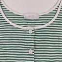 Oak + Fort  - Stripped Button Up Cropped Long Sleeve Tee in Green and White Photo 1