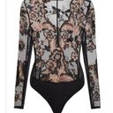 BCBGMAXAZRIA  Sheer Embroidered Mesh Bodysuit Shimmery Golden Floral Sz XS Photo 1