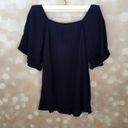 Cloud Chaser Navy Blue Blouse with Floral Embroidery Photo 1