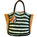 Roller Rabbit Silk Raffia Multicolor Striped Hanai Tote Bag Purse Photo 0