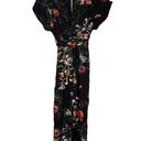 Lush Clothing Lush Women's Black Floral Cap Sleeve Surplice Open Slit Tie Jumpsuit Size Medium Photo 1