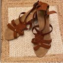 Ralph Lauren  Brown Cognac Suede Leather T-Strap Lydia Wedge Sandals Size 10 Photo 1