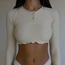 frankie's bikinis Viola Waffle Long Sleeve Crop Top Photo 1