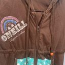 O'Neill  Juniors Brown Turquoise Zip Up Heart Print Bead Hoodie Jacket Sz XS Photo 3