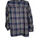 Max Studio  Womens Flannel Shirt Size Small 3/4 Roll Up Sleeve Blue Plaid Photo 3