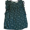 Loft  green floral ruffled sleeveless blouse size small Photo 0