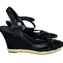 Ann Taylor Black Canvas & Leather Wedge Sandals Women’s Size 8M Photo 2