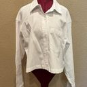 Good American  White Distressed Cropped Oxford Button-Down Shirt Photo 4