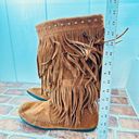 Rampage Funky Fringe Moccasin Boots Womens 11 Faux Suede Cognac Brown Halloween Footwear Photo 2