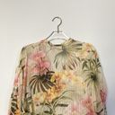 Tommy Bahama  Top Women Small Sheer Tropical Floral Print Popover Roll Tab Sleeve Photo 13