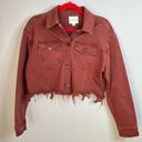 Unpublished  Distressed Denim Jacket Brick Red Color Cropped Frayed Photo 4