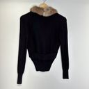 Tracy Reese  Rabbit Fur Collar Black Ribbed Sleeves Cardigan Size Small Photo 1