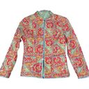 J. McLaughlin  Jacket Women Small Green Orange Floral Quilted Boho Granny Grandma Photo 0