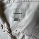 American Eagle  Exposed Stitching Oversized White Denim Button Down Shirt Size M Photo 2