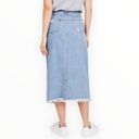 Juicy Couture  Black Label Distressed Medium Wash Denim Midi Skirt size 27 Photo 1