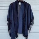 Chico's Chico’s Womens Kimono Top Boho Blue Faux Suede Fringe Crochet Wrap O/S Photo 2