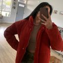 Red Ribbed Bomber Jacket Size M Photo 2