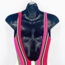 Solid & Striped  V Neck Low Back Striped One Piece Swimsuit Pink Small Photo 9