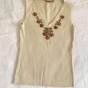 Cream Beige Embroidered Grunge Y2k Tank Top Tan Photo 0