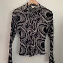 90s Y2K Swirl Marble Button Up Sleeve Shirt Grey Black Groovy 70s Small/Medium Photo 8