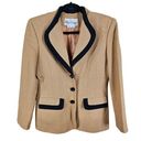 Oleg Cassini Vintage  Womens 6P Petite Wool Tan Black Contrast Trim Button Blazer Photo 0