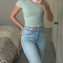 Bozzolo Blue Green Ribbed Cropped Tee Top Photo 0