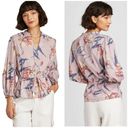 A New Day  Lavender Floral Tie Waist Notch Neck Long Sleeve Blouse Shirt Top Sz S Photo 1