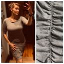 BCBGeneration BCBG Dress Ruched Flattering Black Grey Stripe Going Out Small Photo 4