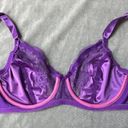 Second Skin Vintage Lilyette Bra 34C  Satin Sheer Lace Purple Unlined 878 USA Photo 6