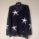 Davi & Dani  Distressed Star Sweater Women's Size Small Blue & White Photo 2