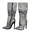 Shoedazzle  Beckey Slouchy Stiletto Boot Faux Leather Silver Foil Size 5.5 New Photo 9