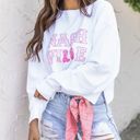 Pink Lily NASHVILLE BOOTS WHITE CROPPED CORDED GRAPHIC SWEATSHIRT Photo 1