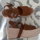 Seychelles Tan Cognac Suede Open Toe Ankle Strap Espadrille Wedge Sandals Size 9 Photo 0