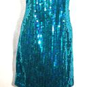 Vintage 90s Teal Sequin Mini Dress Concert Party Cocktail Sleeveless Mermaid Photo 3