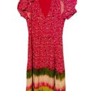 Tanya Taylor  Women's Pink Silk Luciana Print Ruffle Midi Dress Size 8 Photo 0