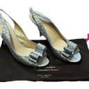 Kate Spade  Shoes Silver Glitter Bow Accent Slip On Peep Toe Slingback Pump Heels Photo 0