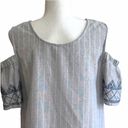 Knox Rose  Dress Blue White Stripe Embroidered Cold Shoulder Boho Shift Medium Photo 5