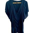 BCBGMAXAZRIA BCBG Maxazaria Navy Blue Silky Flutter Sleeve Rouched Top XS Photo 0