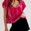 Free People  Therese Hot Pink Velvet Velour V-Neck Flutter Sleeve Top Small Photo 0