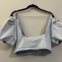 H&M  Denim Puffy Sleeve Crop Top in Light Wash Blue - M Photo 4