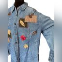 Passports  Vintage 90s Denim Festive Fall Seasonal Leaf Geometric Button Up Top Photo 2