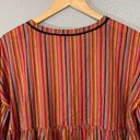 Amaryllis Red Rainbow Bohemian Stripe Peplum Long Sleeve Top with Pom Poms Photo 5